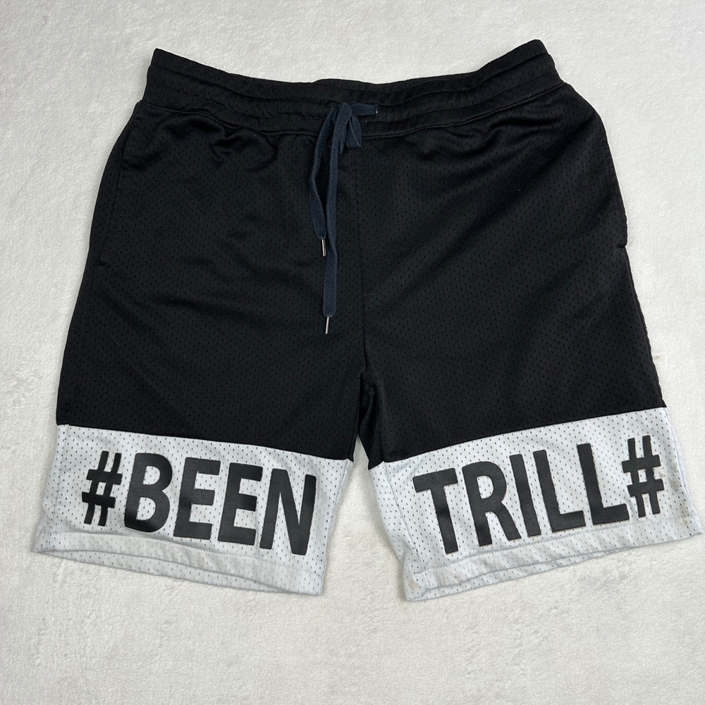 Been Trill Mens Mesh Basketball Shorts Black White Colorblock Logo Size S 573